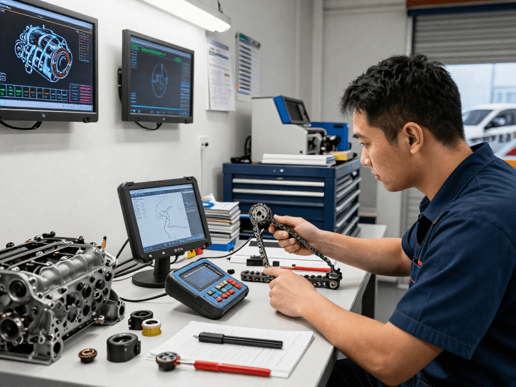 Professioneller BMW Steuerkettenwechsel in modernem Werkstattumfeld