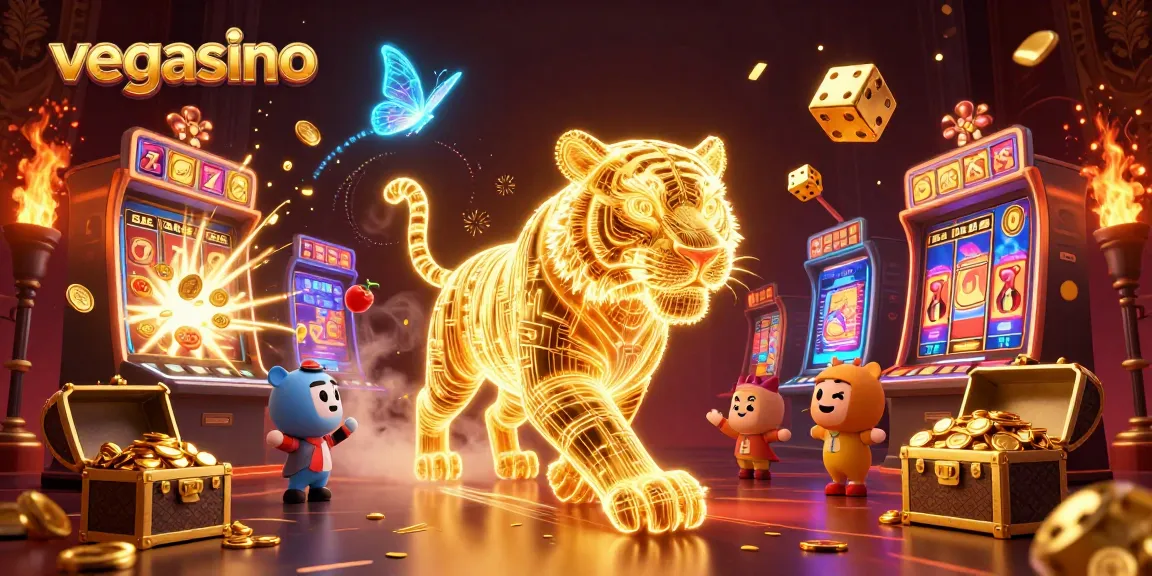 Experience the excitement of vegasino with a golden tiger in a vibrant casino scene.