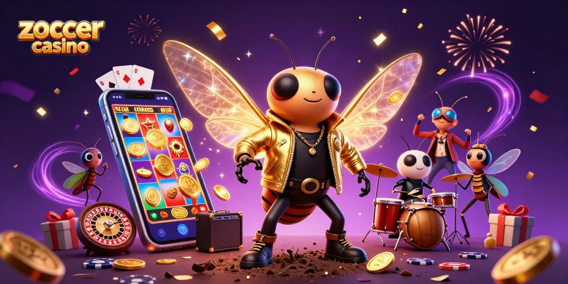 Engage in exciting gaming at Zoccer Casino with vibrant scenes of colorful slots and dynamic characters.