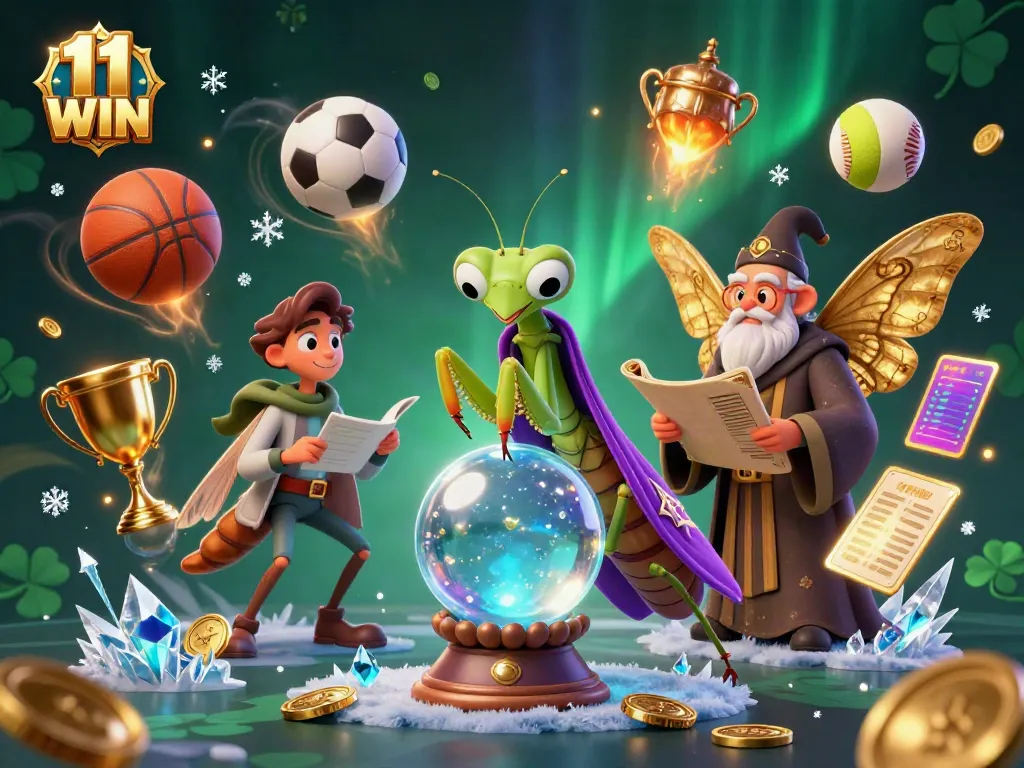 Engage in thrilling gameplay with 11 WIN, featuring dynamic sports elements and a mystical fortune teller.