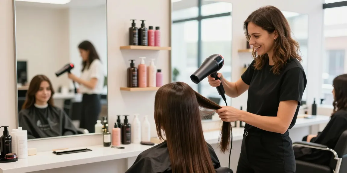Professionelle Anwendung eines Ion Föhns in modernem Friseursalon.