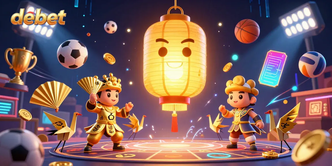 Experience dynamic sports betting action with debet, featuring glowing lantern spirit and exciting game elements.