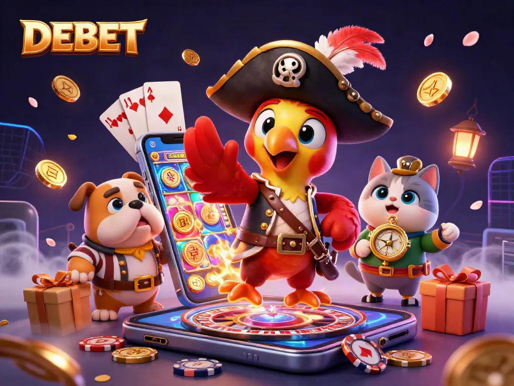 Engage with DEBET's thrilling entertainment scene featuring colorful slots and charismatic characters.