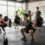 Akra Labs Steroid Shop - Trainingsszene mit Athleten in modernem Fitnessstudio, motivierender Atmosphäre.