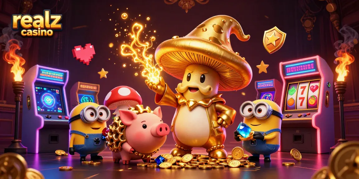 Experience the magic of realz casino with a wizard and treasures in this vibrant 3D illustration.